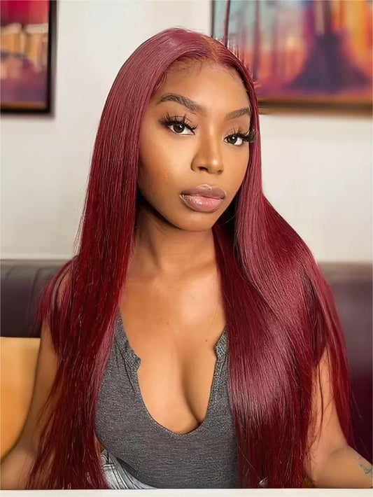 Yoody Colored Wigs 99J Human Hair 13x4 Lace Front Wigs 150% Density Straight Lace Frontal Wigs Pre-Plucked With Baby Hair
