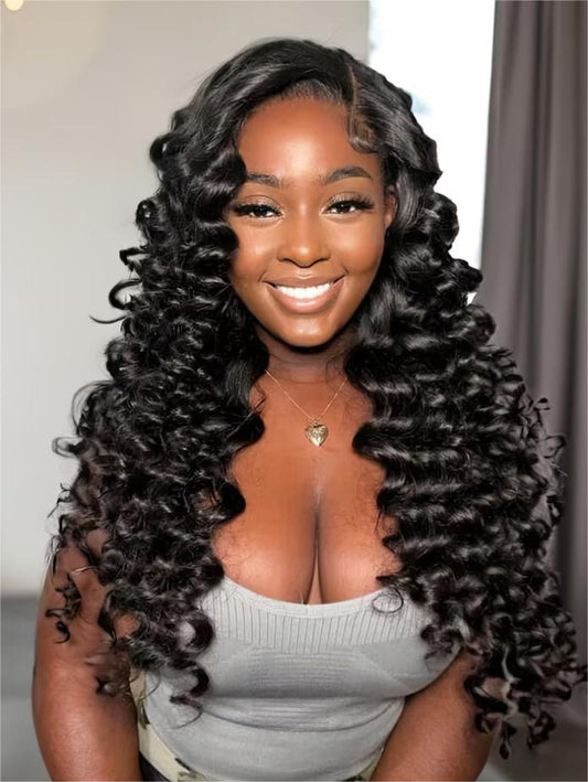 Yoody  Loose Wave Natural Black 13x4 Transparent Lace Front Pre Plucked Wig With Baby Hair