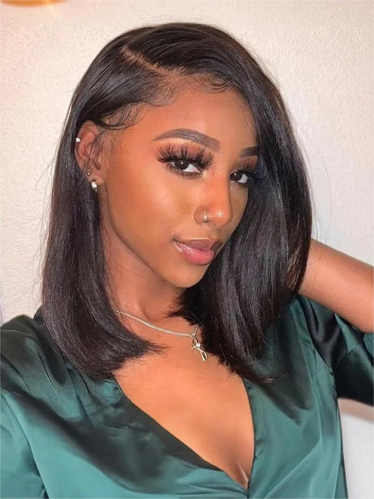 Yoody hair  Short Straight Transparent Lace Frontal Bob Wig With Baby Hairs Along The Hairline 100% Human Hair Without Bangs